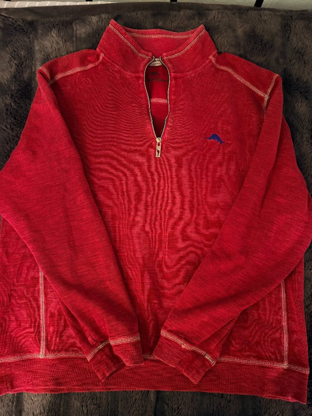 Tommy Bahama Men XL Red Quarter Zip Pullover Sweatshirt Coastal Casual Golf